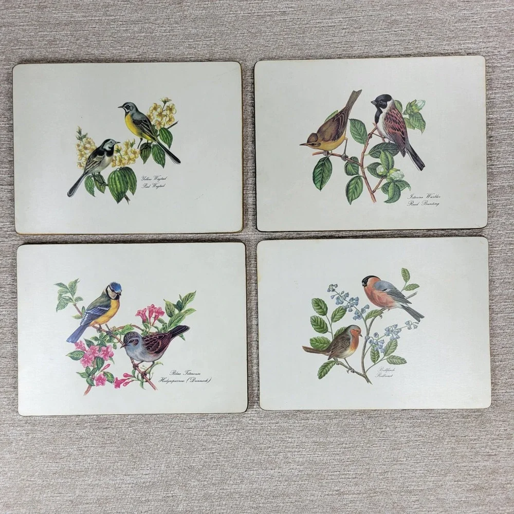VTG Lady Clare Bird Luncheon Placemats Set 4 Felt Back England Warbler Bunting